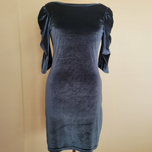 Lulus Dresses & Skirts - Velvet Puff Sleeves midi sheath dress size Medium